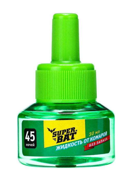 Цена за 2 шт. Дополнительный флакон-жидкость от комаров SuperBAT, без запаха, 45 ночей, 30 мл