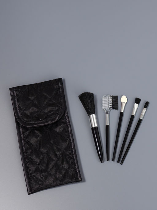 Цена за 3 шт. Набор кистей для макияжа SMOKY, 5 шт., футляр с зеркалом, чёрный