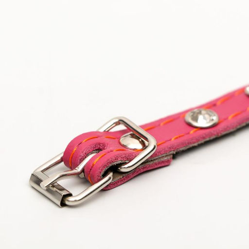 Ошейник кожаный двухслойный со стразами, 1,2 х 35 см, ОШ 20-30 см, розовый - Пижон фото 4