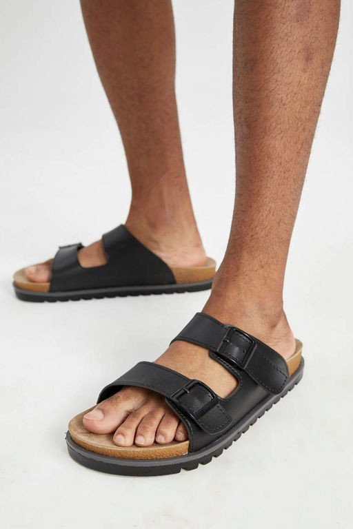 Мужские тапочки из искусственной кожи с двойной окантовкой на высокой подошве - Defacto фото 2