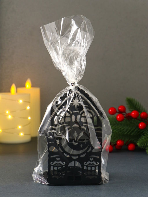 Подсвечник на 1 свечу Домик новогодний с часами, металл, чёрный, 6.7?10?13.5 см