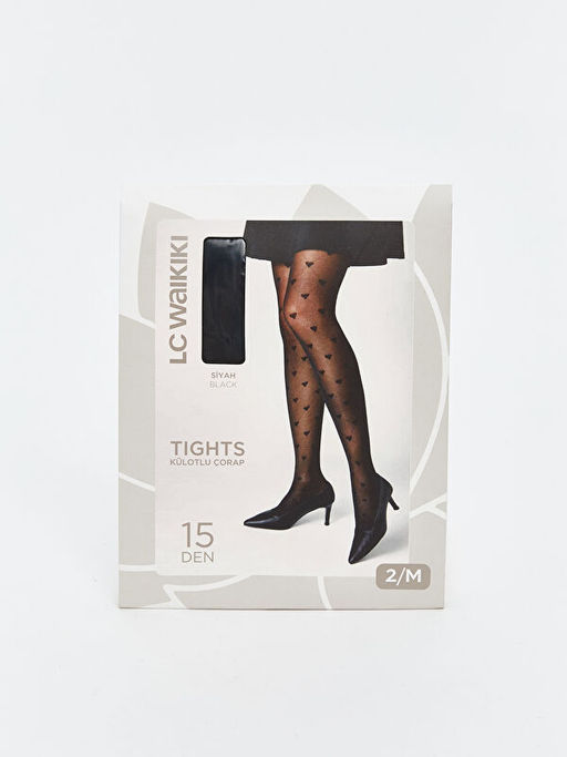 15 Denye Kalp Desenli Kad?n K?lotlu ?orap