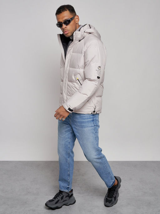 Куртка спортивная болоньевая мужская зимняя с капюшоном светло-бежевого цвета 3111SB - Wonderrman фото 11