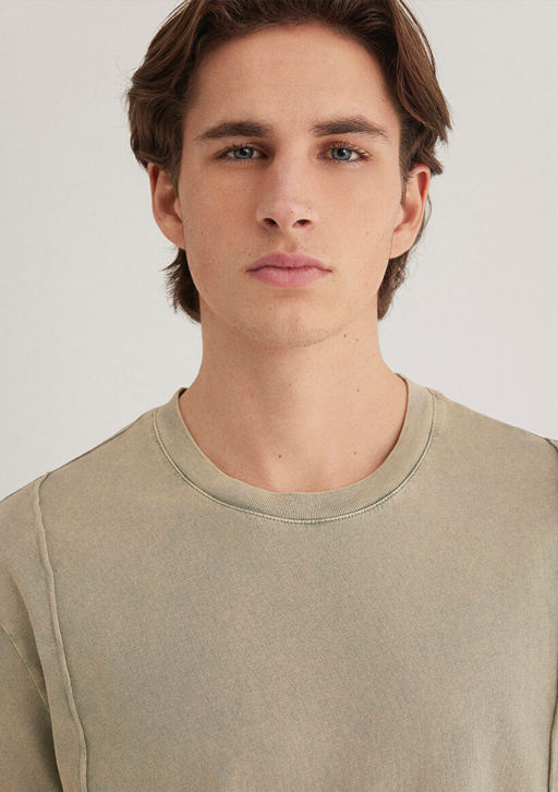 Dikis Detayl? Bej Tisort - Mavi фото 6