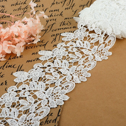 Кружево гипюровое, 85 мм, 6.8±0.5 м, цвет белый