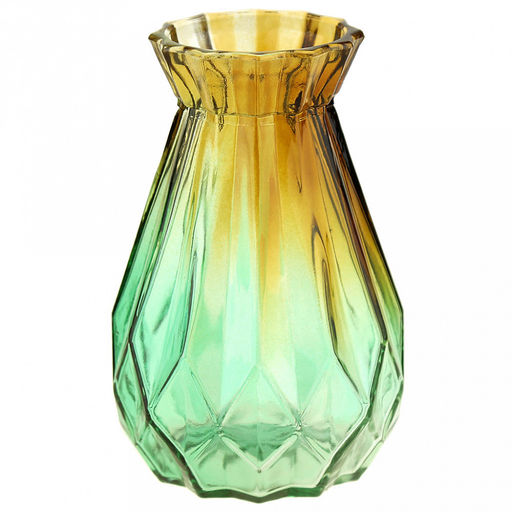 Ваза стеклянная для цветов "Грани" h14,5см, д10см, цветное стекло, микс (Китай)