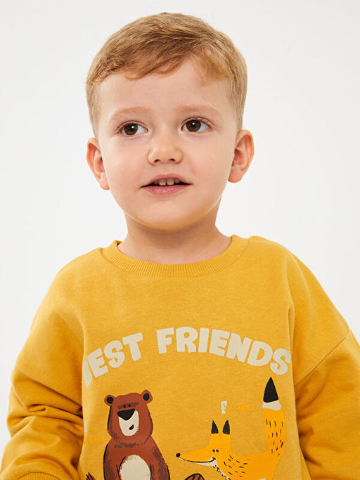 Bisiklet Yaka Bask?l? Erkek Bebek Sweatshirt