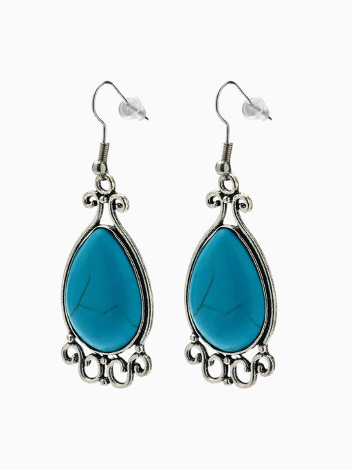 Серьги Бирюзовый мир капля, голубые в чернёном серебре