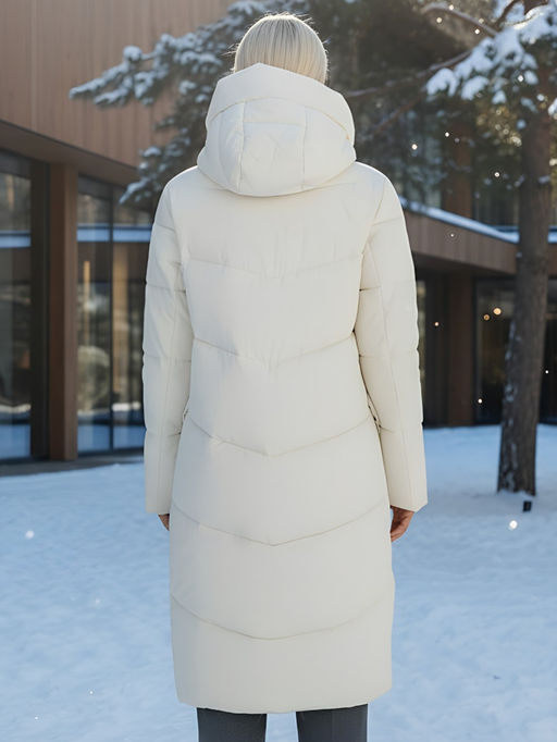 Пальто утепленное стеганное зимнее с капюшоном женское бежевого цвета 9639B - Mtforce фото 21