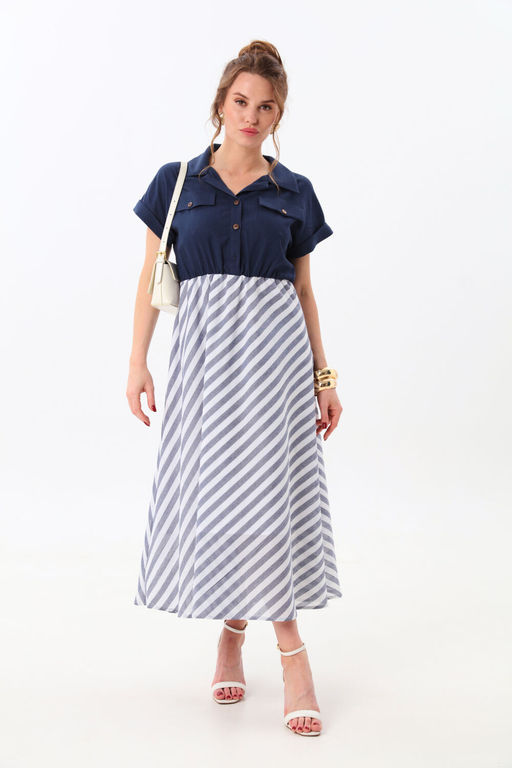 Платье NIKVA н969-1 индиго+сине-белая полоска фото 5