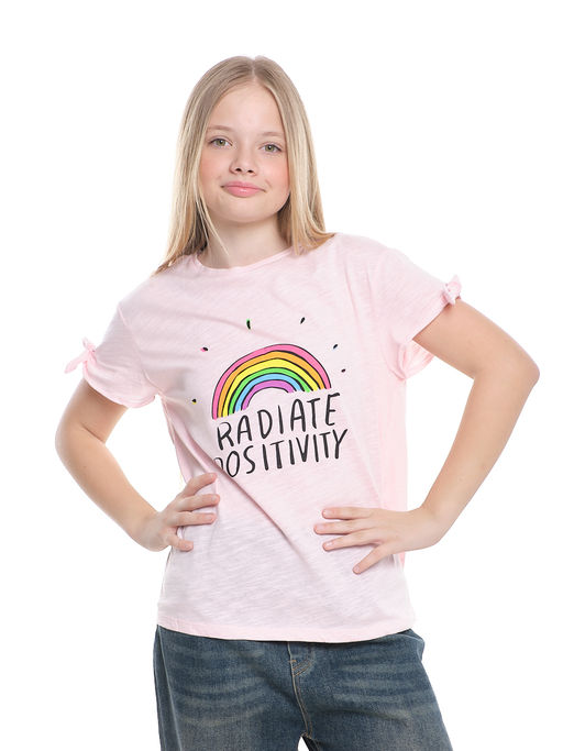 Футболка с принтом для девочки UD 5114 розовый - Mini maxi фото 2