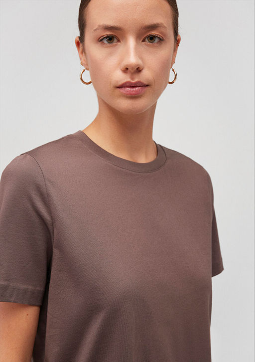 Pamuklu Merserize Bisiklet Yaka Mor Basic Tisort - Mavi фото 5