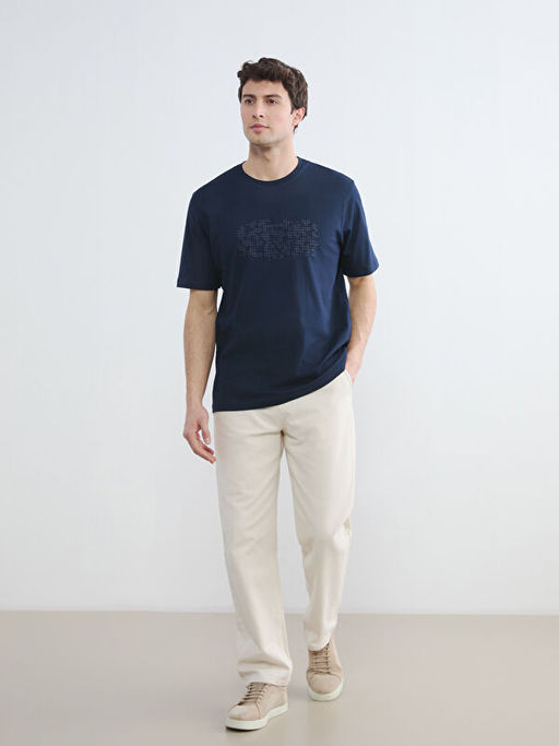 Bisiklet Yaka Bask?l? Penye Erkek Ti??rt