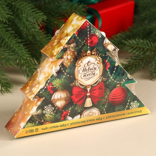 Подарочный набор новогодний «С Новым годом»: чай, мёд кремовый, шоколад