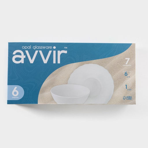 Салатники Avvir Дива, набор 7 шт.: 6 шт.: d=11 см, 1 шт.: d=20 см, стеклокерамика, белые