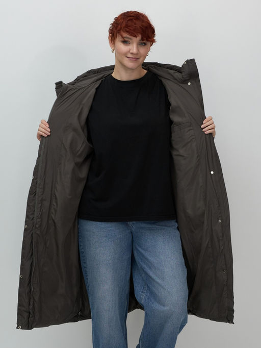 Пальто зимнее утепленное с капюшоном женское темно-коричневого цвета 7623TK - Visdeer фото 10