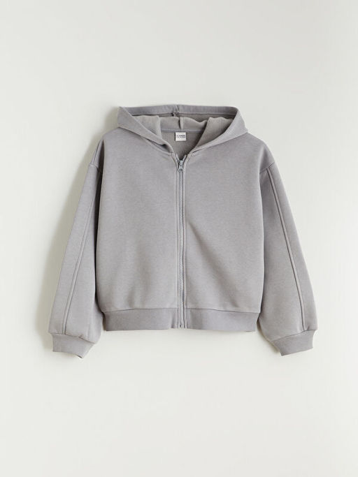Kap??onlu K?z ?ocuk Fermuarl? Sweatshirt