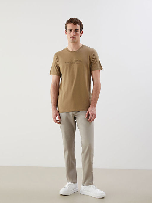 Bisiklet Yaka K?sa Kollu Bask?l? Penye Erkek Ti??rt