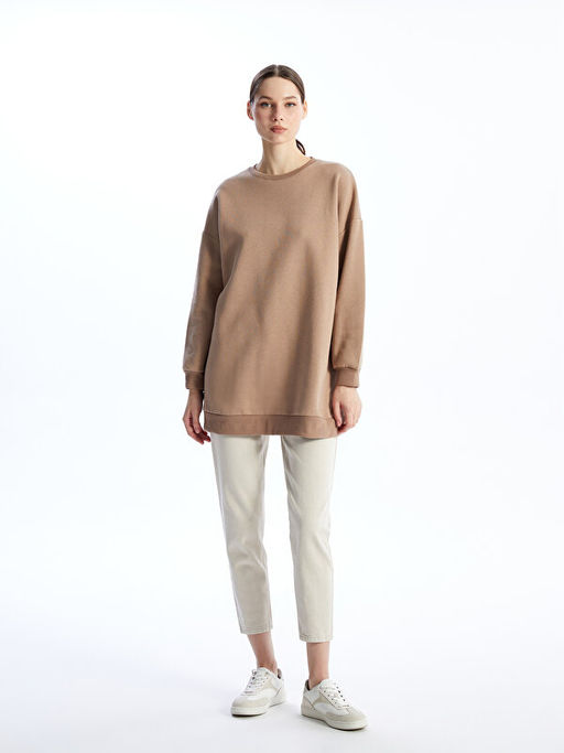 Bisiklet Yaka Kad?n Kal?n Sweatshirt Tunik