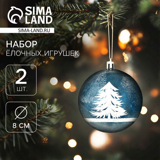 Ёлочные игрушки Зимняя сказка, шары новогодние, d=8 см, набор 2 шт., бело-голубой