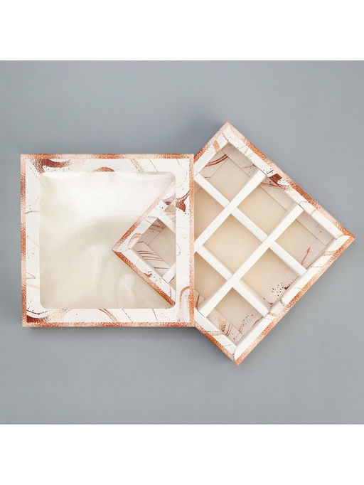 Цена за 5 шт. Коробка для конфет, кондитерская упаковка, 9 ячеек, «Мрамор», 14.5×14.5×3.5 см