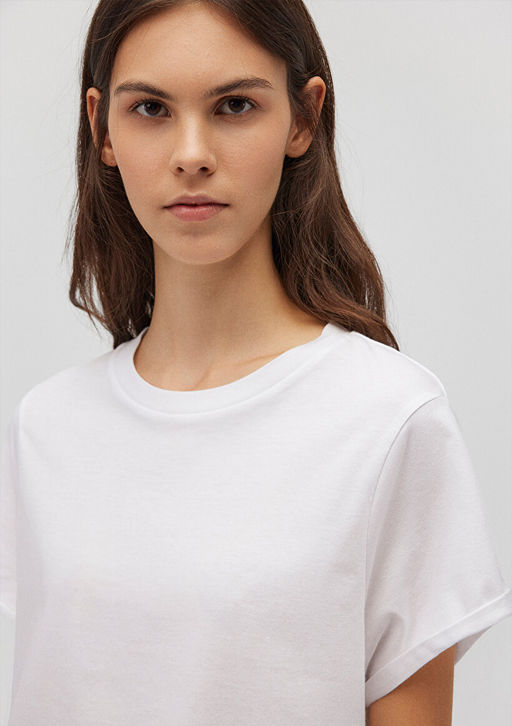 Beyaz Basic Tisort - Mavi фото 5