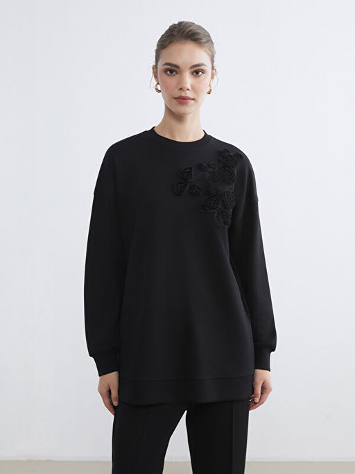 Bisiklet Yaka ?i?ekli Kad?n Sweatshirt Tunik