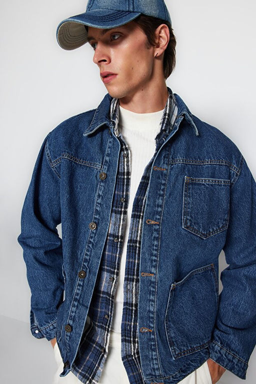 Orta Mavi %100 Pamuk Regular Fit Denim Kot Ceket TMNAW24CE00004 - Trendyolmilla фото 2