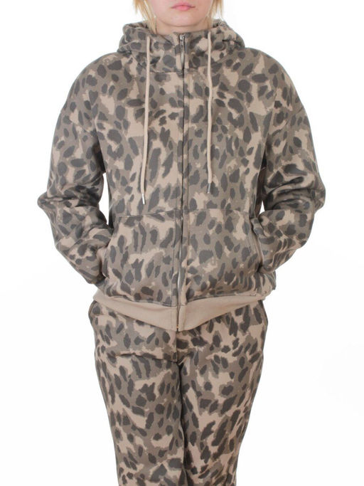 869-3 BEIGE/LEOPARD Костюм спортивный зимний женский (95% хлопок, 5% полиэстер)