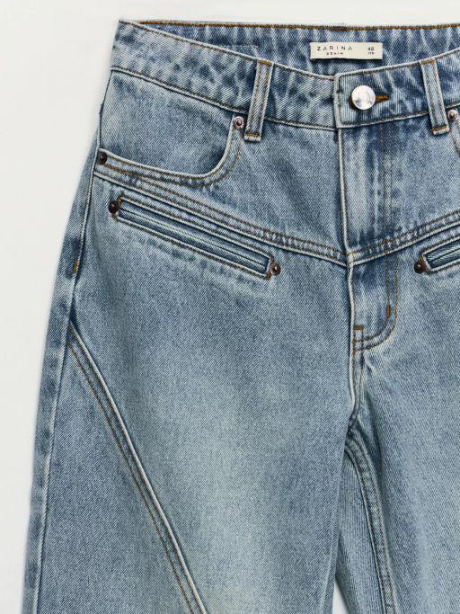 Джинсы прямого фита с высокой посадкой и декоративными рельефами ZR2602092317-102 / Zarina