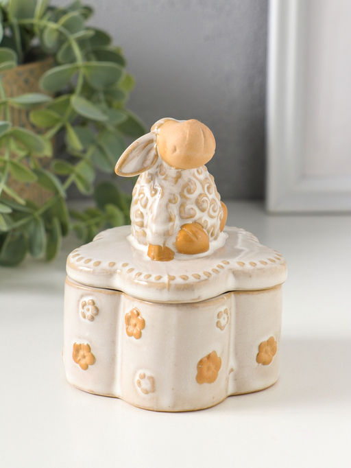 Шкатулка для украшений керамика «Кудряш бараш», беж, 7.9×7.9×9.5 см