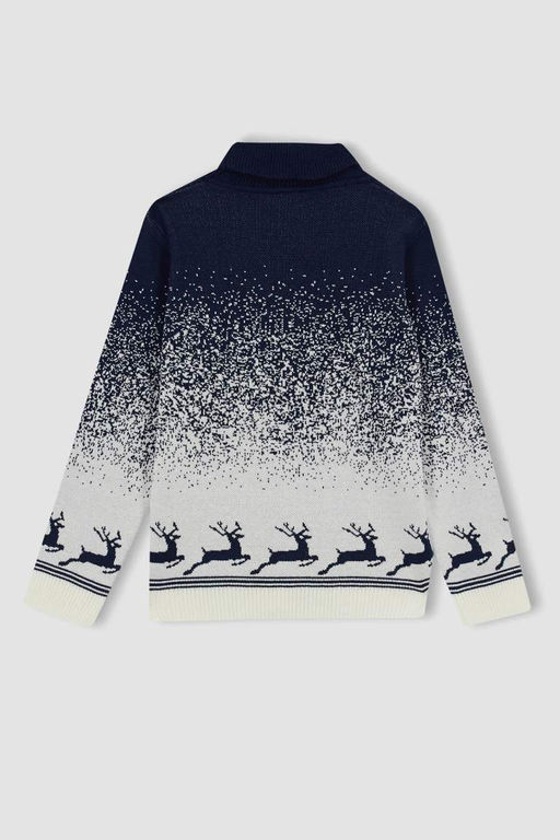 Свитер с воротником на рождественскую тематику для мальчика - Defacto фото 8