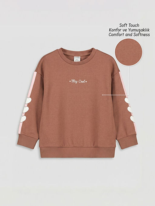 Kalp ve Yaz? Bask?l? K?z ?ocuk Soft Touch Sweatshirt