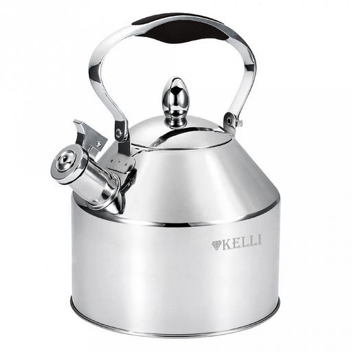 Чайник из нержавеющей стали "Kelli" 3,5л, со свистком, капсульное дно, силиконовая ручка, зеркальная полировка, черный (Китай)