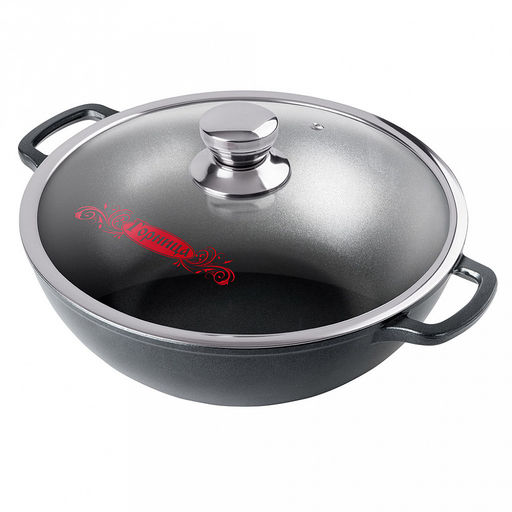 Казан с антипригарным покрытием 8л, д30см "Классик", h17см, s0,4см, литые ручки, стеклянная крышка с пароотводом, подарочная упаковка (Россия)