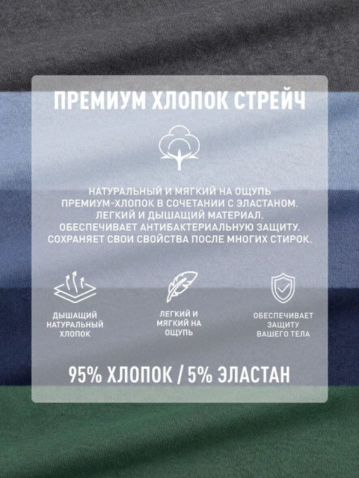 ATLANTIC 5SMP-004 Трусы спорт Solid - набор (5 шт.) графитовый + голубой + деним + индиго + темно-зеленый  фото 12