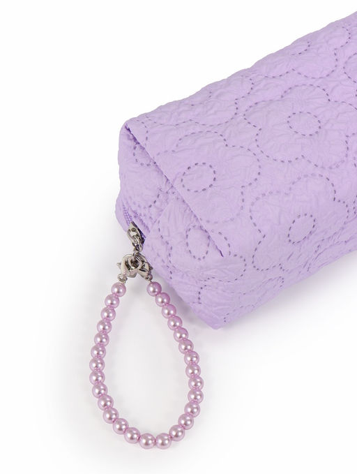 Косметичка женская «Цветочек», ручка из бусин, сиреневая