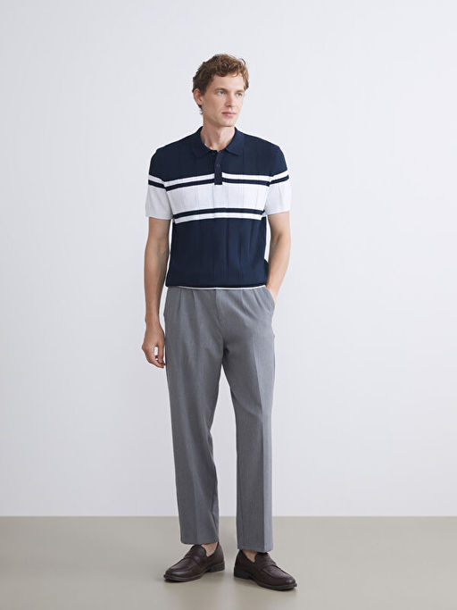 Polo Yaka K?sa Kollu ?izgili Erkek Triko Kazak