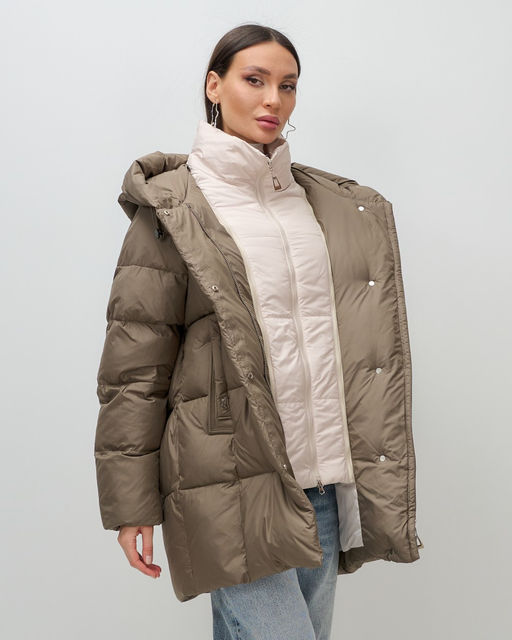 Куртка двубортная женская зимняя с капюшоном коричневого цвета 7736K Бренд: Visdeer  фото 7