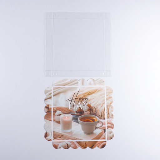 Цена за 5 шт. Коробка для печенья, кондитерская упаковка с PVC крышкой, «Уютный вечер», 21 х 21 х 3 см