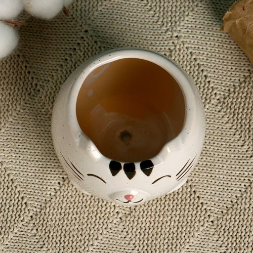 Горшок для цветов «Котёнок», 200 мл,8×8×8 см, керамика, бежевый