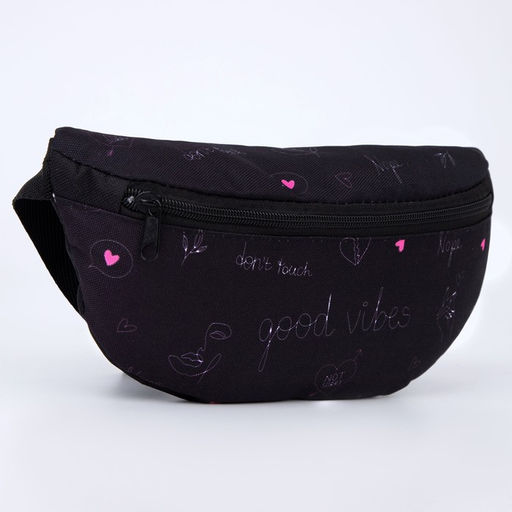 Сумка на пояс Good vibes, 32х8х15 см, отд на молнии, чёрная - Nazamok фото 3