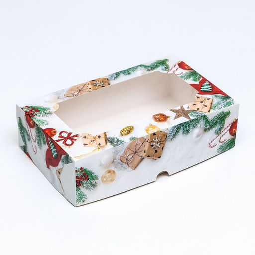 Цена за 5 шт. Коробка подарочная складная с окном «Новогодние подарки», 25×15×7 см