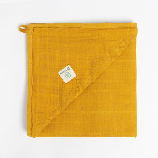 Полотенце уголок муслиновое Крошка Я, 75х75 см, цвет горчичный, 100% хлопок, 3-сл, 180 гр/м2  фото 8