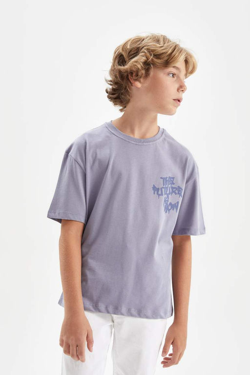 Футболка оверсайз с круглым вырезом и принтом для мальчиков с короткими рукавами - Defacto фото 5