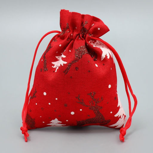 Цена за 5 шт. Мешочек подарочный холща Новогодняя пора, олени, 10 х 12 см +/- 1.5 см - Дарите счастье фото 2