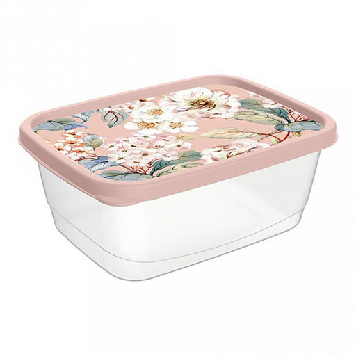 Контейнер для продуктов пластмассовый 1,5л, 19,7х15,1х8см, прямоугольный, бежевый, с декором (Россия)