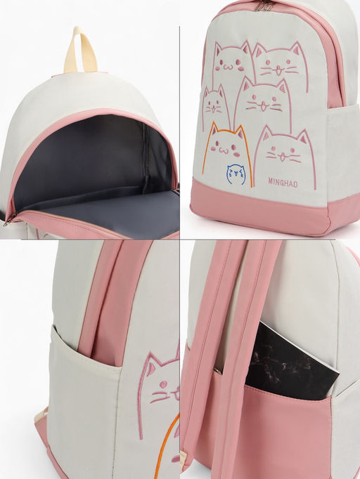 Рюкзак школьный на молнии, с карманами, с рисунком, размер 30?14?43 см, белый/розовый