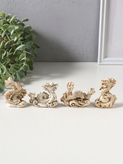 Сувенир полистоун "Китайский дракон" набор 4 шт беж 3х4х6,5 см
