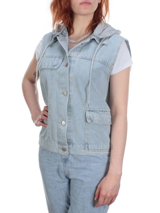803 BLUE/BLACK Джинсовый жилет женский (100% хлопок) - Фабричный китай фото 14
